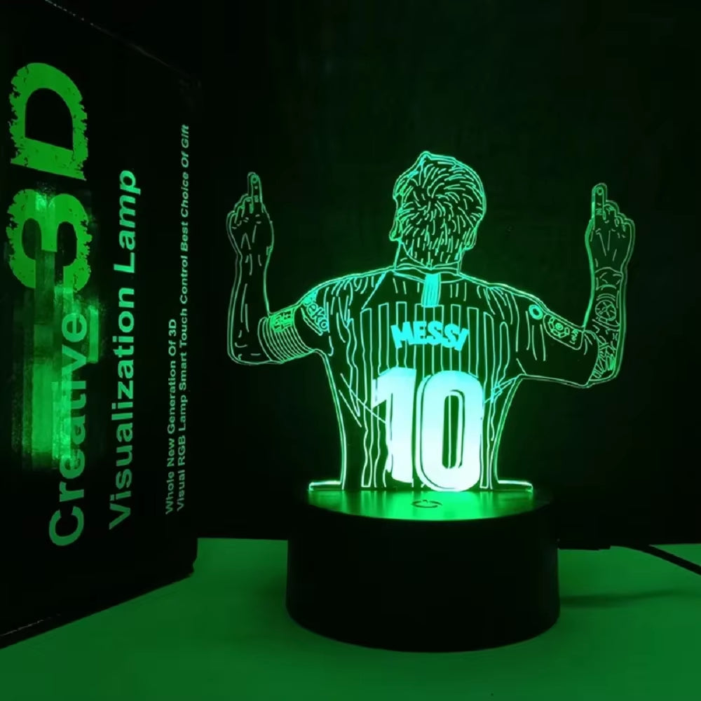 3D Illusion Night Light Messi 7 Color/16 Color Gradient Touch Switch LED Night Light Table Lamp (Crackle White)