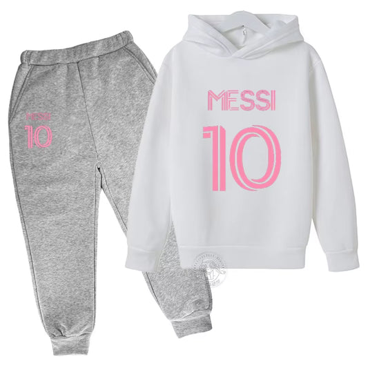 Trendy Messi 10 Printed Autumn Sports Set for Kids - Stylish Hoodie & Pants Combo for Boys and Girls