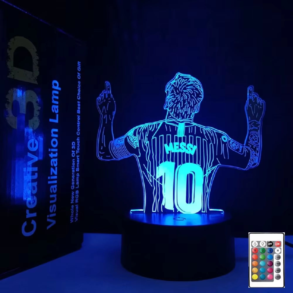 3D Illusion Night Light Messi 7 Color/16 Color Gradient Touch Switch LED Night Light Table Lamp (Crackle White)