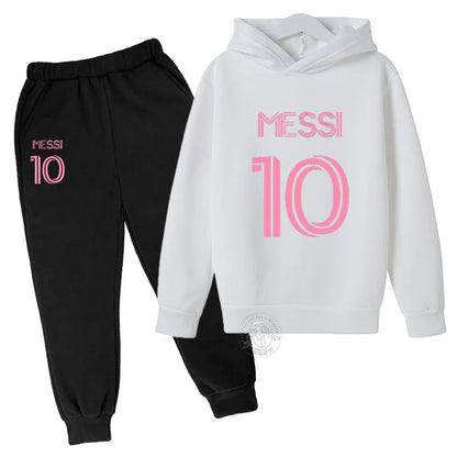 Trendy Messi 10 Printed Autumn Sports Set for Kids - Stylish Hoodie & Pants Combo for Boys and Girls