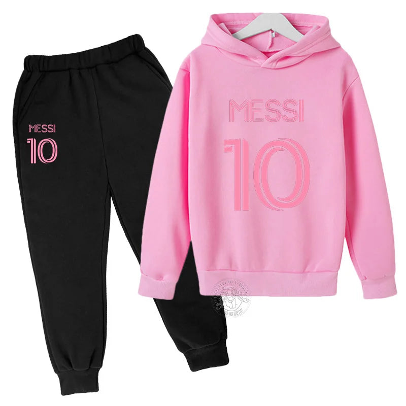 Trendy Messi 10 Printed Autumn Sports Set for Kids - Stylish Hoodie & Pants Combo for Boys and Girls