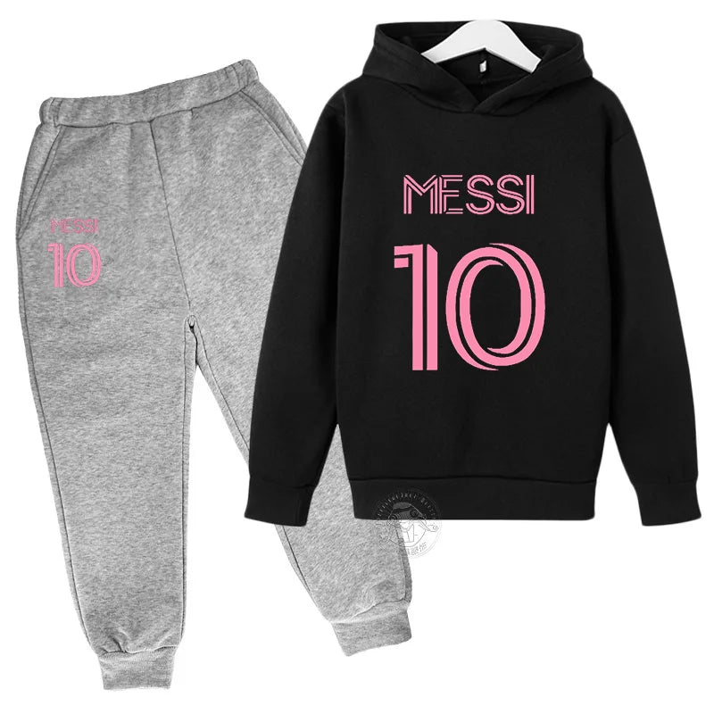 Trendy Messi 10 Printed Autumn Sports Set for Kids - Stylish Hoodie & Pants Combo for Boys and Girls