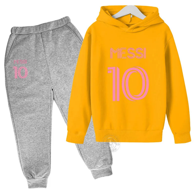 Trendy Messi 10 Printed Autumn Sports Set for Kids - Stylish Hoodie & Pants Combo for Boys and Girls