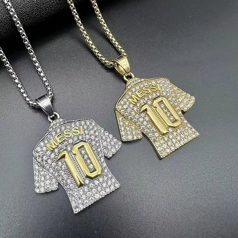 Lionel Messi 10 Jersey Pendant Chain Necklace - Ultimate Accessory for Soccer Fans and Hip Hop Enthusiasts