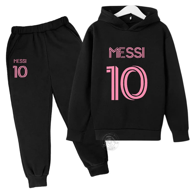 Trendy Messi 10 Printed Autumn Sports Set for Kids - Stylish Hoodie & Pants Combo for Boys and Girls