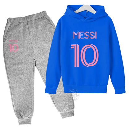 Trendy Messi 10 Printed Autumn Sports Set for Kids - Stylish Hoodie & Pants Combo for Boys and Girls