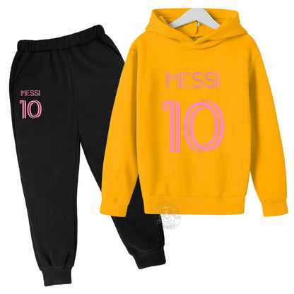 Trendy Messi 10 Printed Autumn Sports Set for Kids - Stylish Hoodie & Pants Combo for Boys and Girls