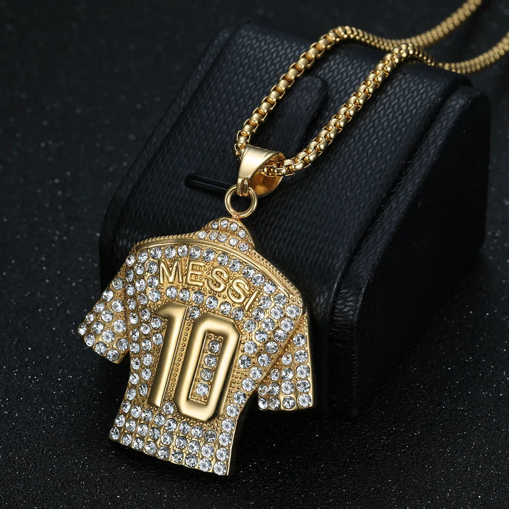 Lionel Messi 10 Jersey Pendant Chain Necklace - Ultimate Accessory for Soccer Fans and Hip Hop Enthusiasts