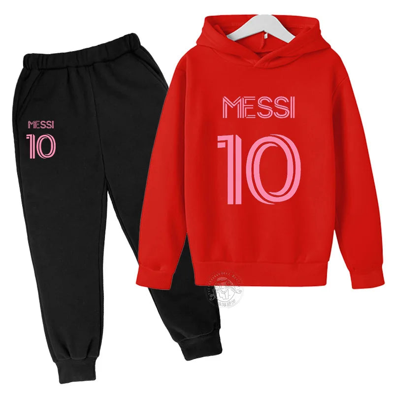 Trendy Messi 10 Printed Autumn Sports Set for Kids - Stylish Hoodie & Pants Combo for Boys and Girls