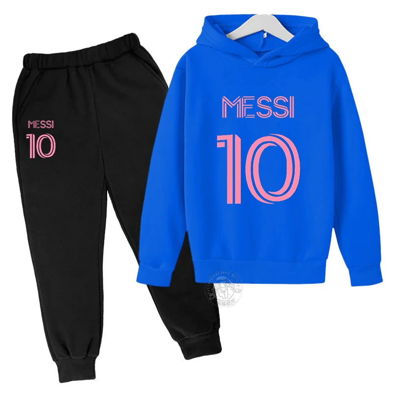 Trendy Messi 10 Printed Autumn Sports Set for Kids - Stylish Hoodie & Pants Combo for Boys and Girls