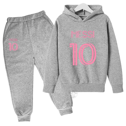 Trendy Messi 10 Printed Autumn Sports Set for Kids - Stylish Hoodie & Pants Combo for Boys and Girls