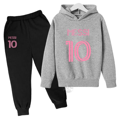 Trendy Messi 10 Printed Autumn Sports Set for Kids - Stylish Hoodie & Pants Combo for Boys and Girls