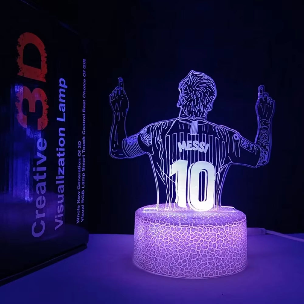 3D Illusion Night Light Messi 7 Color/16 Color Gradient Touch Switch LED Night Light Table Lamp (Crackle White)