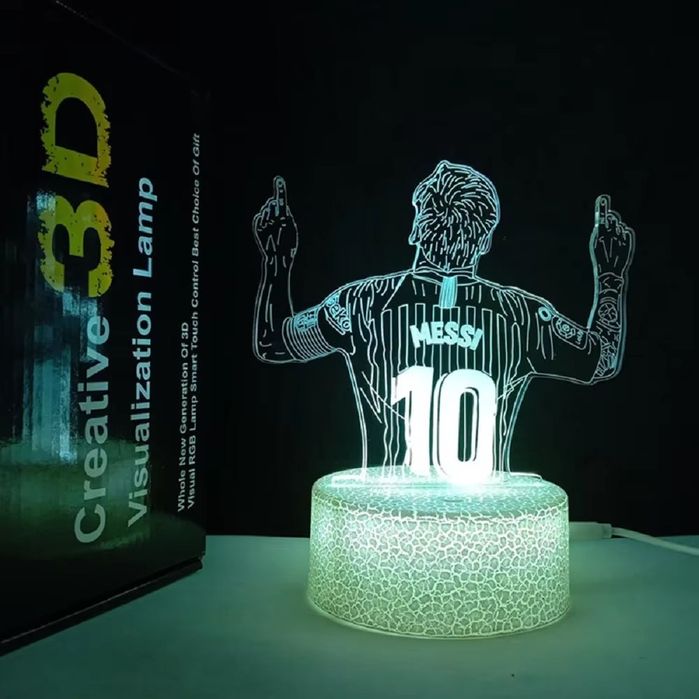 3D Illusion Night Light Messi 7 Color/16 Color Gradient Touch Switch LED Night Light Table Lamp (Crackle White)