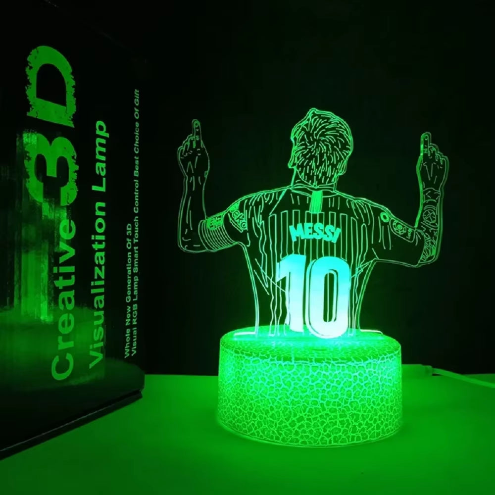 3D Illusion Night Light Messi 7 Color/16 Color Gradient Touch Switch LED Night Light Table Lamp (Crackle White)